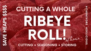 Cutting a Whole RibEye Roll  Scotch Fillet  Cube Steaks highfatcarnivore carnivorediet [upl. by Nomra281]