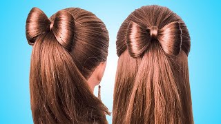 Простые Прически с бантиком на длинные волосыCoiffure avec noeud papillon🎀long Hair bow tutorial [upl. by Terrence856]