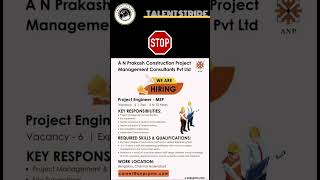 Job Alert Project Engineer  MEP at A N Prakash Construction  Apply Now [upl. by Aratak341]