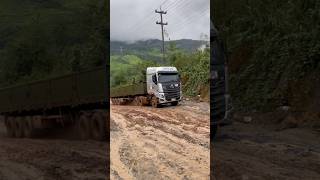 Steep and muddy mountain roads are a severe test for truck drivers [upl. by Wells]