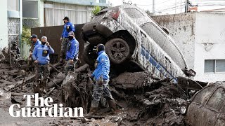 Landslide sends waves of mud through streets of Ecuadorian capital Quito [upl. by Eeltrebor]