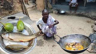 poor village life 80 year old grandmother cooking FISH CURRY with BRINJAL and eatingrohu fish cook [upl. by Glenn]