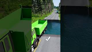 Dump truck vs huge water pit 17  carsvswaterpit doubleflatbedtrailertruckvsspeedbumps [upl. by Abner]