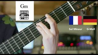 G Moll Akkord für Gitarre L´accord Sol Mineur pour Guitare Acorde de Sol Menor para Guitarra [upl. by Gottfried]