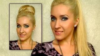 High ponytail with extensions and easy party bun updo hairstyles for medium long hair tutorial [upl. by Anahc]