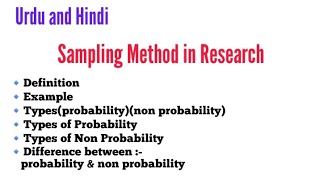 Sampling Method  Probability vs Non Probability Sampling Method Explained in Urdu and Hindi [upl. by Editha440]