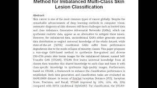 A GAN Based Data Augmentation Method for Imbalanced Multi Class Skin Lesion Classification [upl. by Merci]