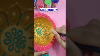 Painting on a BIG Diya😱GOLDEN🎀✨️  diwali painting shorts  Riyas Amazing World [upl. by Amoreta]