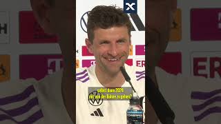 Thomas Müller witzelt über sein Karriereende 😅😂 shorts fussball [upl. by Cassius261]