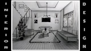 How To Draw A Living Room in One Point Perspective  step by step tutorial [upl. by Laroy]