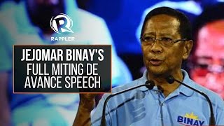 FULL SPEECH Jejomar Binays speech during his miting de avance [upl. by Tacklind]