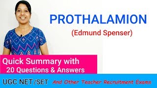 PROTHALAMION BY EDMUND SPENSER QUICK SUMMARY WITH 20 QUESTIONS AND ANSWERS FOR UGC NET ENGLISH [upl. by Primalia802]