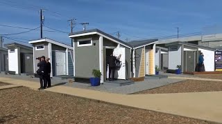 San Jose Opens TinyHouse Community to Shelter the Homeless [upl. by Atilol685]