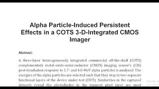 Alpha Particle Induced Persistent Effects in a COTS 3 D Integrated CMOS Imager [upl. by Christal]