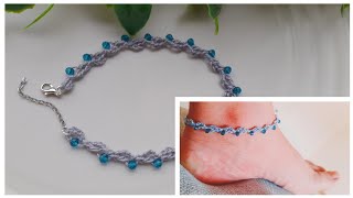 Super easy crochet anklet with beads  how to crochet anklet in 5 mins [upl. by Oberstone]