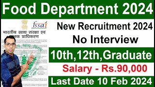 FOOD DEPARTMENT RECRUITMENT 2024  FSSAI RECRUITMENT 2024 FCI VACANCY GOVT JOBS JAN 2024 FEB 2024 [upl. by Eelyahs]