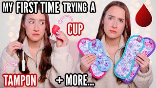 TESTING PERIOD PRODUCTS FIRST TIME trying a tampon menstrual cup  more… [upl. by Noizneb5]