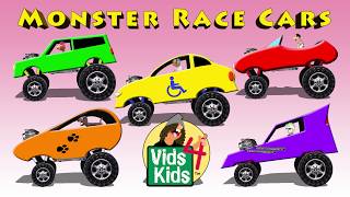 Monster Truck Race Cars  Custom Vehicles Racing Through Vidsville [upl. by Naerda877]