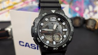 The First Look And Unboxing Of The Casio AEQ100W1AVCF quot3D Dialquot AnaDigi [upl. by Endor599]