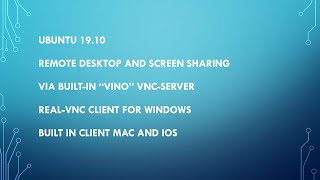 Ubuntu 1910 VNC Windows Remote Desktop Screen Sharing Setup and Configure Builtin Vinoserver [upl. by Liatrice119]