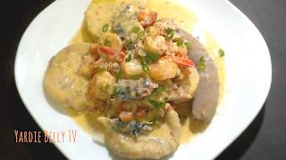 Delicious Jamaican MACKEREL RUNDOWN With SHRIMP [upl. by Ellednahc]