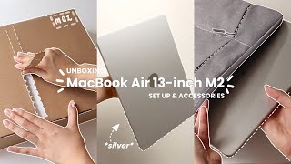 MacBook Air 13inch M2 Silver Unboxing  Set up  Accessories [upl. by Odnamla109]