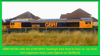 GBRf 66790  6Y48 0901 Cvil Engineers ballast train near Egham on 290622 [upl. by Aihsenot]