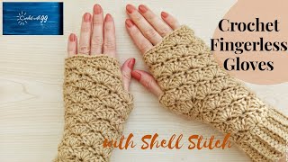 Crochet Fingerless Gloves with Shell Stitch  Beginner Friendly Tutorials [upl. by Ahtabat]