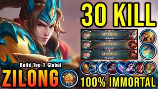 30 Kills  3x MANIAC Zilong Best Build 100 IMMORTAL  Build Top 1 Global Zilong  MLBB [upl. by Eliades]