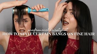 How to Style Curtain Bangs on Fine Hair by Professional Hairstylist Faye Smith  Faye Smith Agency [upl. by Cahra]