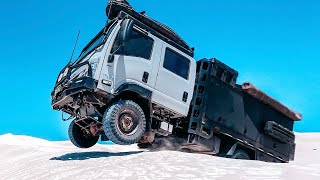 AIRBORNE BOGGED CHAOS PUSHING our TRUCK to its LIMITS at LANCELIN SAND DUNES ISUZU NPS 4X4 [upl. by Ahnavas859]