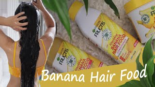 I TRIED GARNIER FRUCTIS BANANA HAIR FOOD Shampoo amp Conditioner 3in1 Hair Mask for dry hair  Review [upl. by Olinde250]