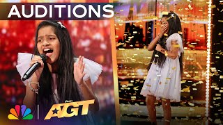 Pranysqa Mishra Receives The GOLDEN BUZZER for quotRiver Deep  Mountain Highquot  Auditions  AGT 2024 [upl. by Zilef932]