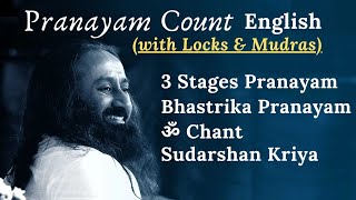 Pranayam Count with Locks Bandha and Mudras  Sudarshan Kriya Pranayam Count English Art of Living [upl. by Nnahteb]