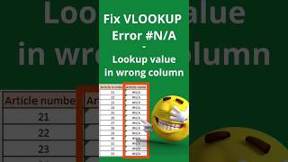 Fix Vlookup NA Error  Lookup Value in Wrong Column  Excel vlookup shorts excel [upl. by Flavio909]