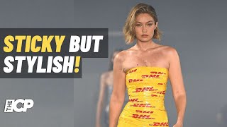 Gigi Hadid stuns on Vetements runway wrapped in DHL packing tape [upl. by Lsil]