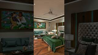 Opulent living room beige silk sofa blue walls artifacts chandelierkolkata interiorhomedecor [upl. by Milla331]