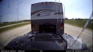 Dash cam video of Jeep coming off of dolly behind RV [upl. by Sitoeht]