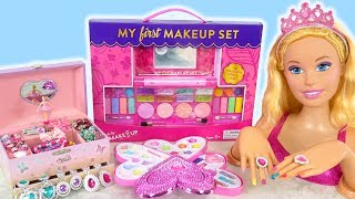 Giant Barbie Styling Doll Makeover Deluxe Makeup Cosmetic set Kosmetik Mainan Barbie Cosméticos [upl. by Adohr]