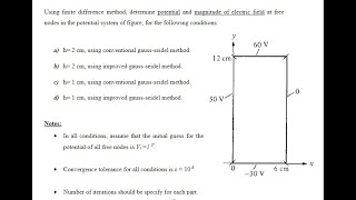 Using the finite difference method determine the potential and magnitude of the electric field at t [upl. by Mat]