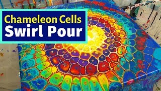 Chameleon Cells Swirl Pour  MUST SEE🤩🌈 TieDye effect Acrylic Pour Painting Technique [upl. by Chrisoula]