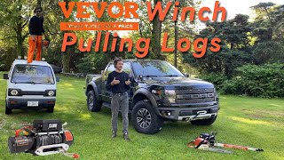 Vevor Winch Pulling Logs  Ford Raptor  Firewood [upl. by Singband]