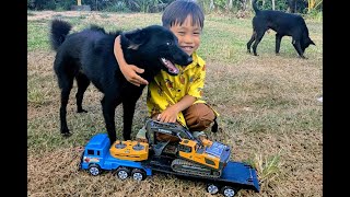 Boy runs to play with his adorable dog in front of the house [upl. by Nnarefinnej]