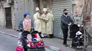 Orthodox Jews Celebrate Purim on streets of Jerusalem [upl. by Gabriello831]