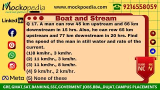 Q17A man can row 45 km upstream and 66 km downstream in 15 hrs Also he can row 65 km upstream [upl. by Nitsugua]