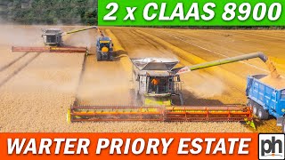 TWO CLAAS 8900 LEXIONS COMBINES CUTTING WHEAT AT WARTER PRIORY ESTATE [upl. by Tristas]