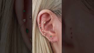 Cute Multiple Ear Piercing Curation Ideas with Green Gold Cartilage Earrings Impuria Jewelry [upl. by Anat]