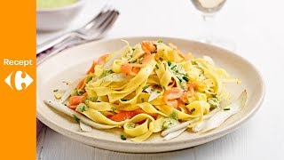 Tagliatelle met gerookte zalm witloof en zuringroom [upl. by Amik523]