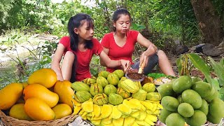 Yummy Mouth watering food  Green mango Hot salt chili eating with sister [upl. by Anitahs]