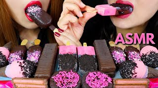 ASMR STRAWBERRY ICE CREAM DARK CHOCOLATE CAKE POPS WAFERS BISCUITS CAKE 리얼사운드 먹방  KimampLiz ASMR [upl. by Vyky]